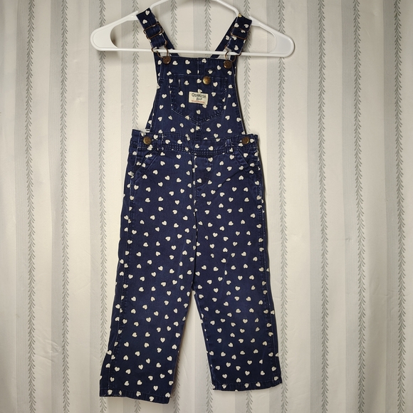 OshKosh B'gosh Other - OshKosh B'gosh Denim Overalls with Cream Heart Pattern VESTBAK